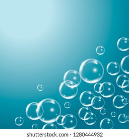 Abstract soap bubbles vector background. Transparent circle, sphere ball, sea water and ocean pattern illustration