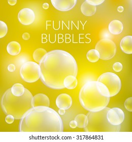 Abstract soap bubbles vector background. Transparent circle, sphere ball, water sea and ocean pattern illustration art