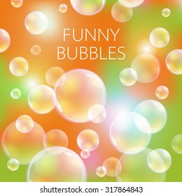 Abstract soap bubbles vector background. Transparent circle, sphere ball, water sea and ocean pattern illustration art
