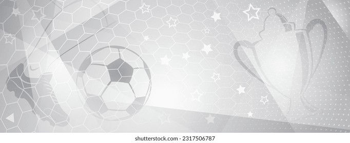 Abstract soccer background with big football ball and other sport symbols in gray colors