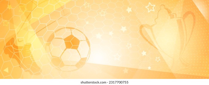 Abstract soccer background with big football ball and other sport symbols in yellow colors