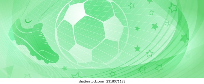 Abstract soccer background with big football ball and other sport symbols in green colors