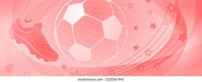 Abstract soccer background with big football ball and other sport symbols in red colors