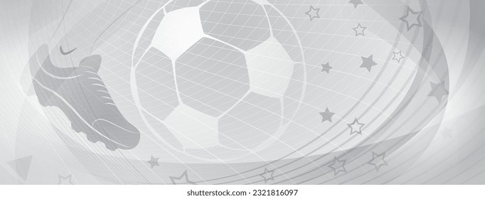 Abstract soccer background with big football ball and other sport symbols in gray colors