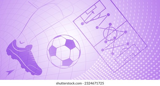 Abstract soccer background with big football ball and other sport symbols in purple colors