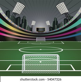Abstract soccer background with stadium. Vector illustration.