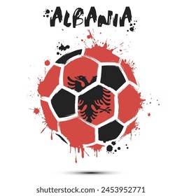 Abstract soccer ball with Albania national flag colors. Flag of Albania in the form of a soccer ball made on an isolated background. Football championship banner. Vector illustration
