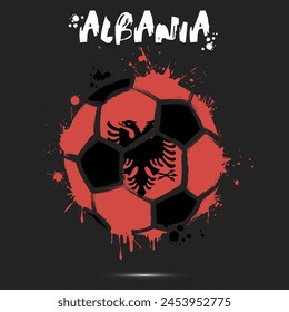 Abstract soccer ball with Albania national flag colors. Flag of Albania in the form of a soccer ball made on an isolated background. Football championship banner. Vector illustration