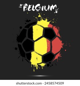 Abstract soccer ball with Belgium national flag colors. Flag of Belgium in the form of a soccer ball made on an isolated background. Football championship banner. Vector illustration