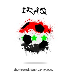 Abstract soccer ball from blots painted in the colors of the Iraq flag. Vector illustration