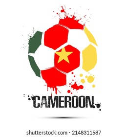 Abstract soccer ball with Cameroom national flag colors. Flag of Cameroom in the form of a soccer ball made on an isolated background. Football championship banner. Vector illustration