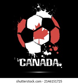 Abstract soccer ball with Canada national flag colors. Flag of Canada in the form of a soccer ball made on an isolated background. Football championship banner. Vector illustration