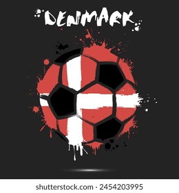 Abstract soccer ball with Denmark national flag colors. Flag of Denmark in the form of a soccer ball made on an isolated background. Football championship banner. Vector illustration