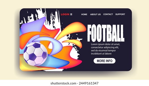 Abstract soccer ball with dynamic shapes on a website interface, vector illustration, on a dark background, concept of sports and web design. Vector illustration