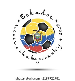 Abstract soccer ball with Ecuador national flag colors. Flag of Ecuador in the form of a football ball made on an isolated background. Vector illustration
