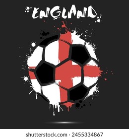 Abstract soccer ball with England national flag colors. Flag of England in the form of a soccer ball made on an isolated background. Football championship banner. Vector illustration