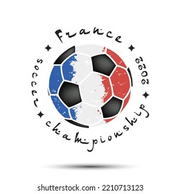 Abstract soccer ball with France national flag colors. Flag of France in the form of a football ball made on an isolated background. Vector illustration