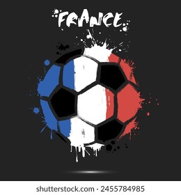 Abstract soccer ball with France national flag colors. Flag of France in the form of a soccer ball made on an isolated background. Football championship banner. Vector illustration