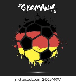 Abstract soccer ball with German national flag colors. Flag of Germany in the form of a soccer ball made on an isolated background. Football championship banner. Vector illustration