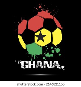 Abstract soccer ball with Ghana national flag colors. Flag of Ghana in the form of a soccer ball made on an isolated background. Football championship banner. Vector illustration