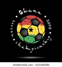 Abstract soccer ball with Ghana national flag colors. Flag of Ghana in the form of a football ball made on an isolated background. Vector illustration