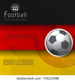 Abstract soccer ball graphic template background with black red and yellow flag stripe and space for text copy 