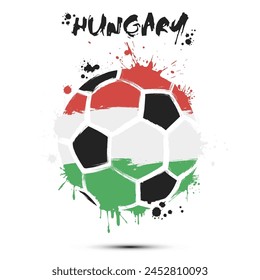 Abstract soccer ball with Hungary national flag colors. Flag of Hungary in the form of a soccer ball made on an isolated background. Football championship banner. Vector illustration