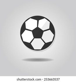 Abstract soccer ball icon with dropped shadow on gray gradient background