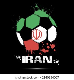 Abstract soccer ball with Iran national flag colors. Flag of Iran in the form of a soccer ball made on an isolated background. Football championship banner. Vector illustration