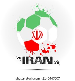 Abstract soccer ball with Iran national flag colors. Flag of Iran in the form of a soccer ball made on an isolated background. Football championship banner. Vector illustration
