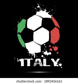 Abstract soccer ball with Italian national flag colors. Flag of Italy in the form of a soccer ball made on an isolated background. Football championship banner. Vector illustration