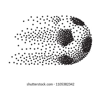 Abstract soccer ball in motion made from black round particles