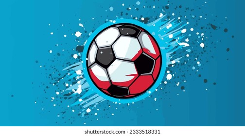 Abstract soccer ball on blue watercolor panoramic background, mosaic style - Vector illustration