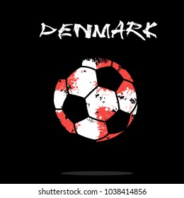 Abstract soccer ball painted in the colors of the Denmark flag. Vector illustration 