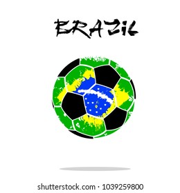 Abstract soccer ball painted in the colors of the Brazil flag. Vector illustration 