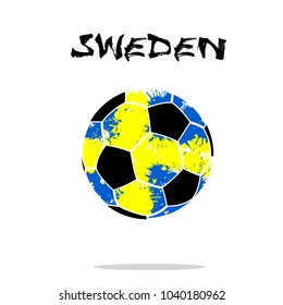 Abstract soccer ball painted in the colors of the Sweden flag. Vector illustration 