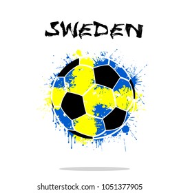 Abstract soccer ball painted in the colors of the Sweden flag. Vector illustration
