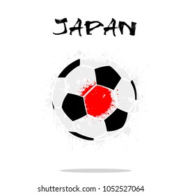 Abstract soccer ball painted in the colors of the Japan flag. Vector illustration