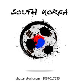 Abstract soccer ball painted in the colors of the South Korea flag. Vector illustration