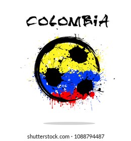 Abstract soccer ball painted in the colors of the Colombia flag. Vector illustration