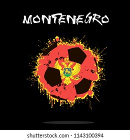 Abstract soccer ball painted in the colors of the Montenegro flag. Vector illustration