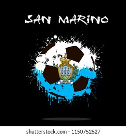 Abstract soccer ball painted in the colors of the San Marino flag. Vector illustration