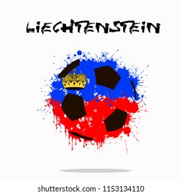 Abstract soccer ball painted in the colors of the Liechtenstein flag. Vector illustration