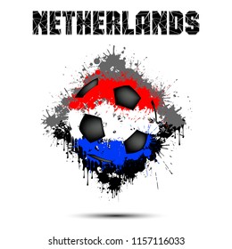 Abstract soccer ball painted in the colors of the Netherlands flag. Vector illustration