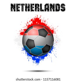 Abstract soccer ball painted in the colors of the Netherlands flag. Vector illustration