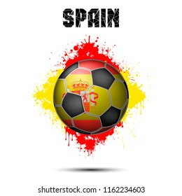 Abstract soccer ball painted in the colors of the Spain flag. Vector illustration