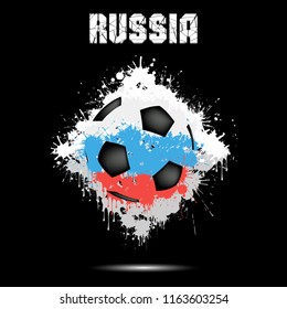 Abstract soccer ball painted in the colors of the Russia flag. Vector illustration