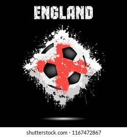 Abstract soccer ball painted in the colors of the England flag. Vector illustration