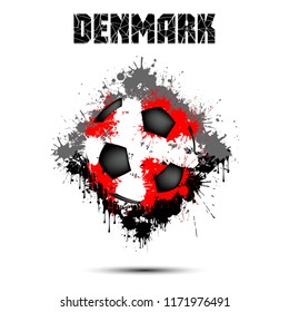 Abstract soccer ball painted in the colors of the Denmark flag. Vector illustration