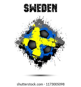 Abstract soccer ball painted in the colors of the Sweden flag. Vector illustration